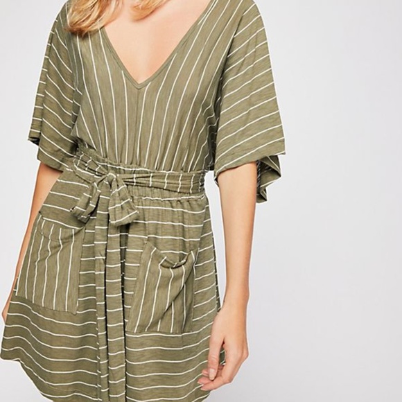 Free People Dresses & Skirts - Free People Army Green Striped Paradise Mini Dress